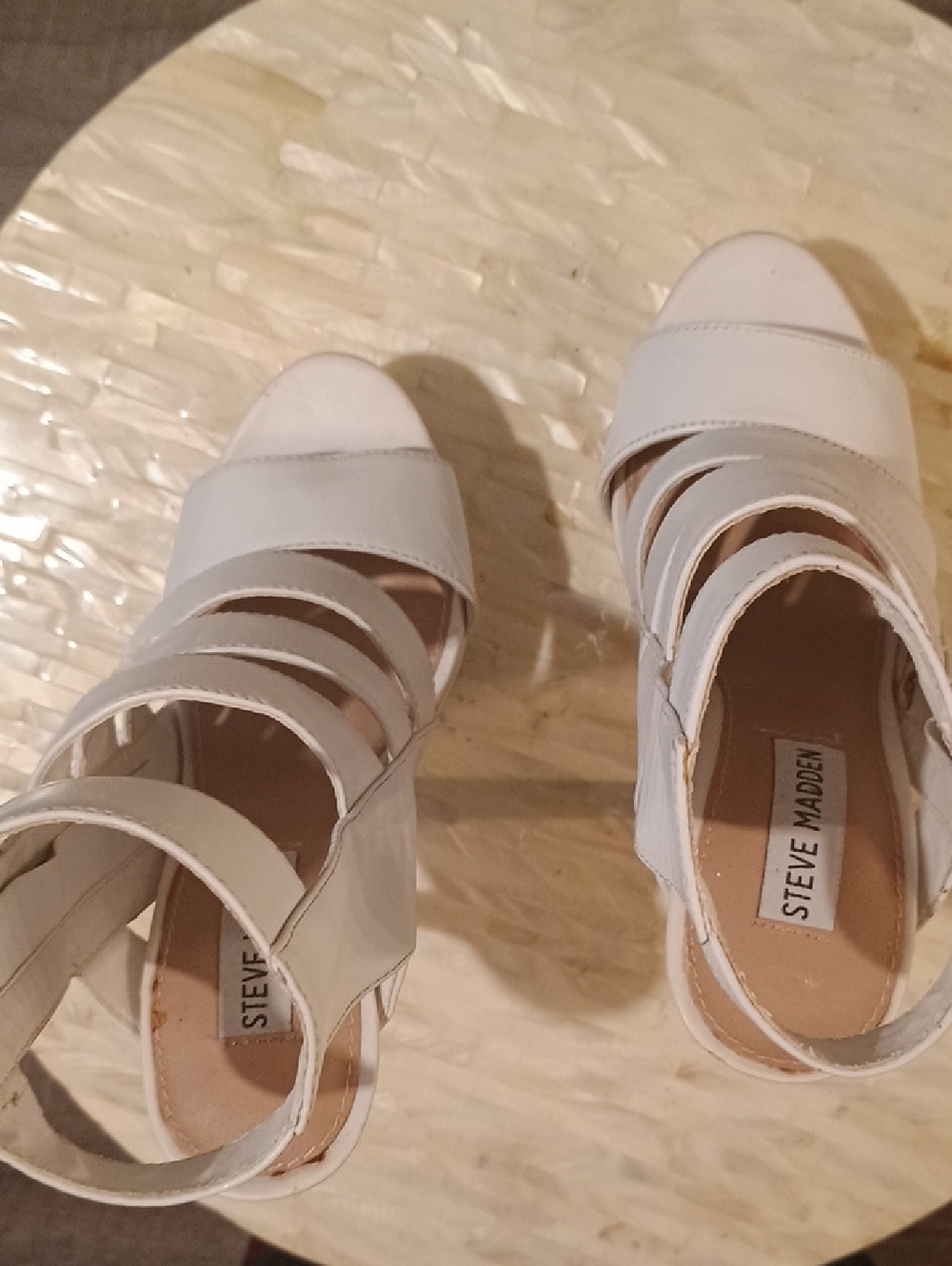 Steve Madden White Strappy Block Heel Sandals
